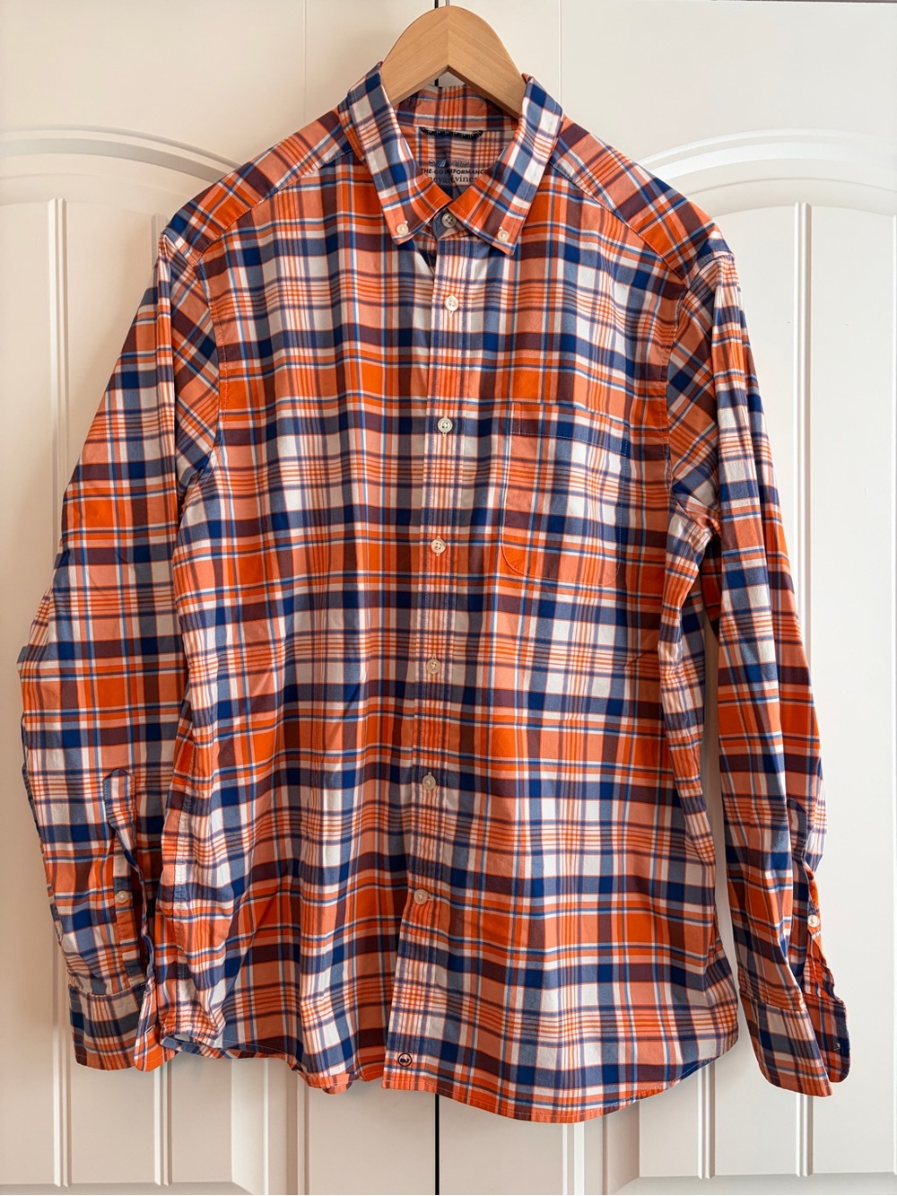 Vineyard Vines On-The-Go Performance Men's L Plaid Button Down Shirt Orange Blue - Picture 1 of 7